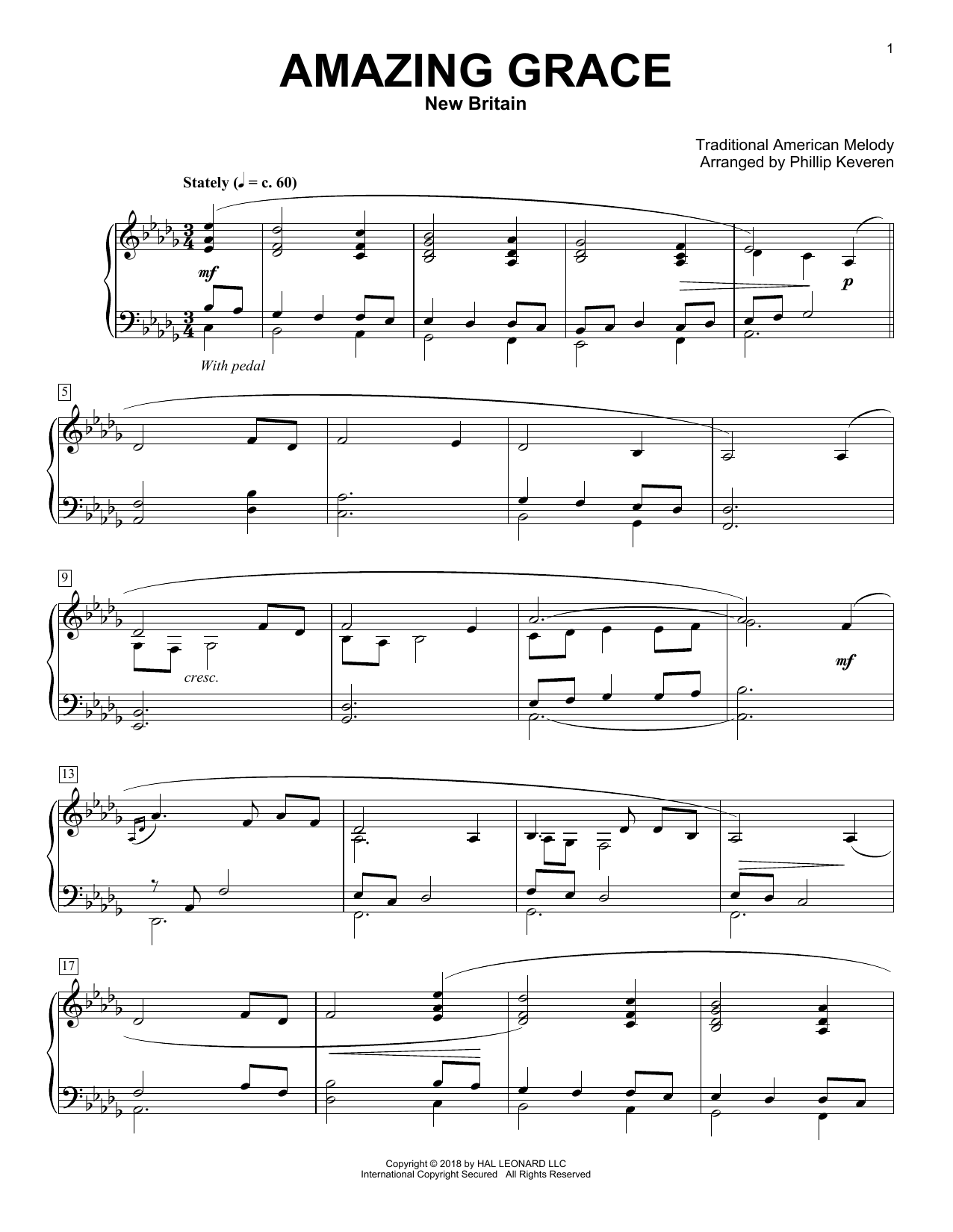Traditional American Melody Amazing Grace [Classical version] (arr. Phillip Keveren) sheet music notes and chords arranged for Piano Solo