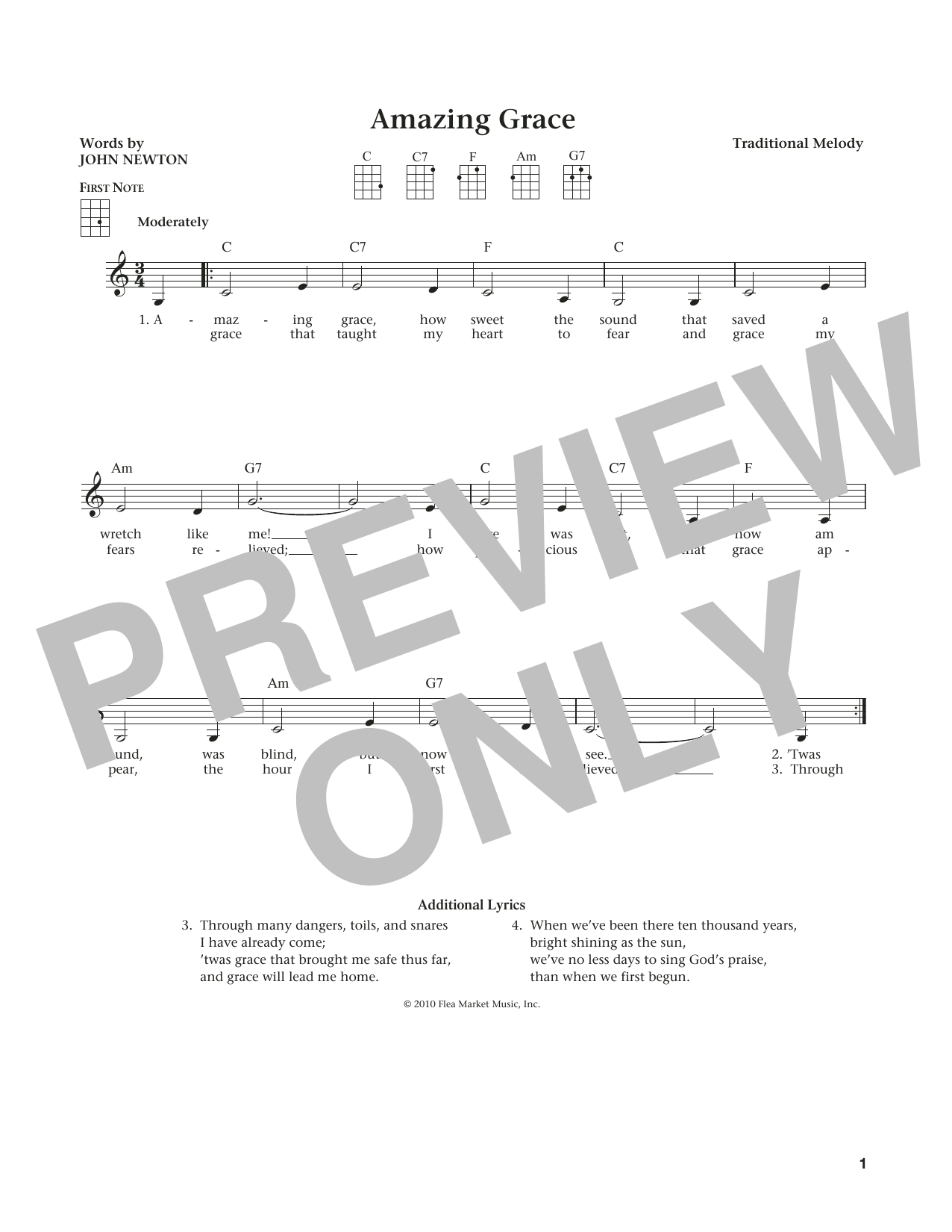 Traditional American Melody Amazing Grace (from The Daily Ukulele) (arr. Liz and Jim Beloff) sheet music notes and chords arranged for Ukulele