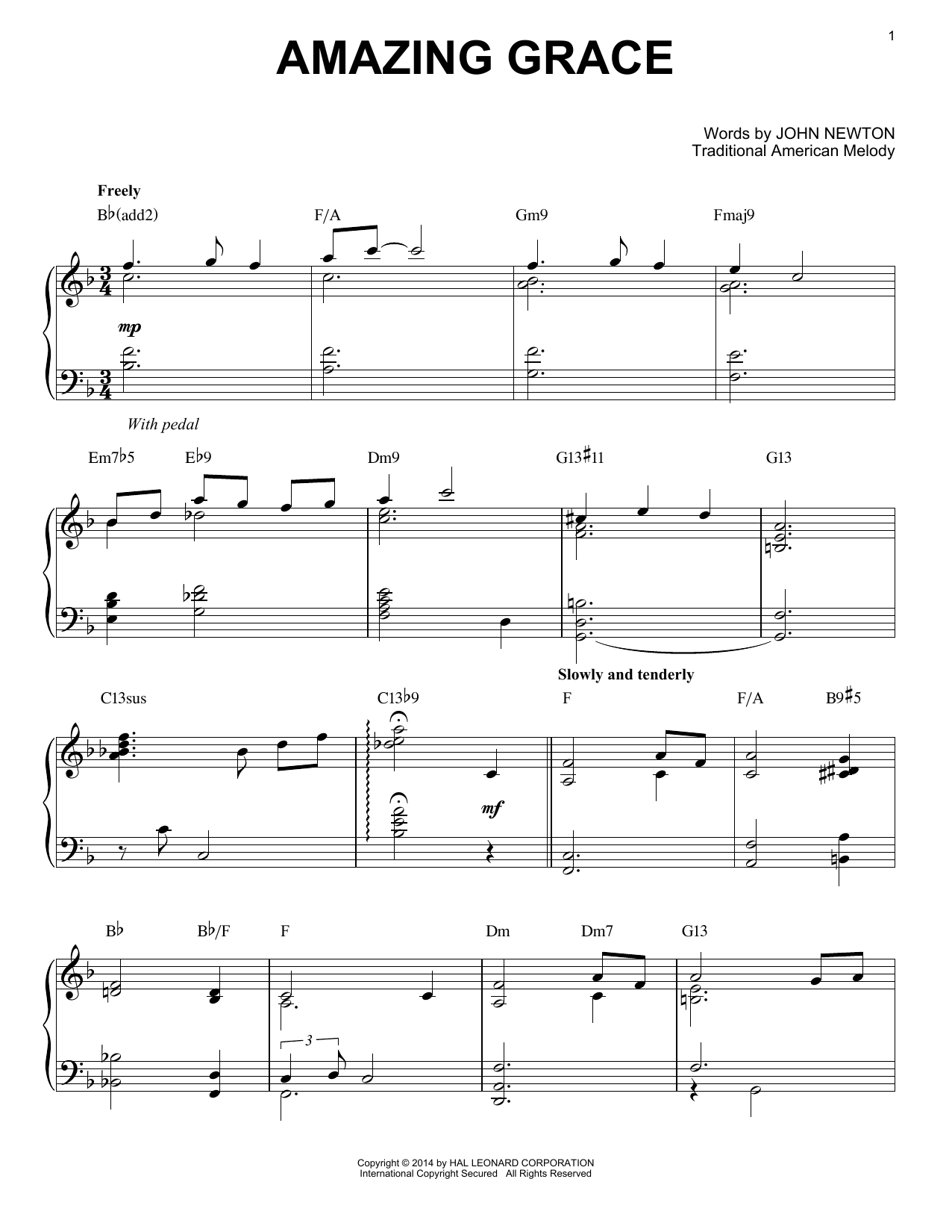 Traditional American Melody Amazing Grace [Jazz version] (arr. Brent Edstrom) sheet music notes and chords arranged for Piano Solo