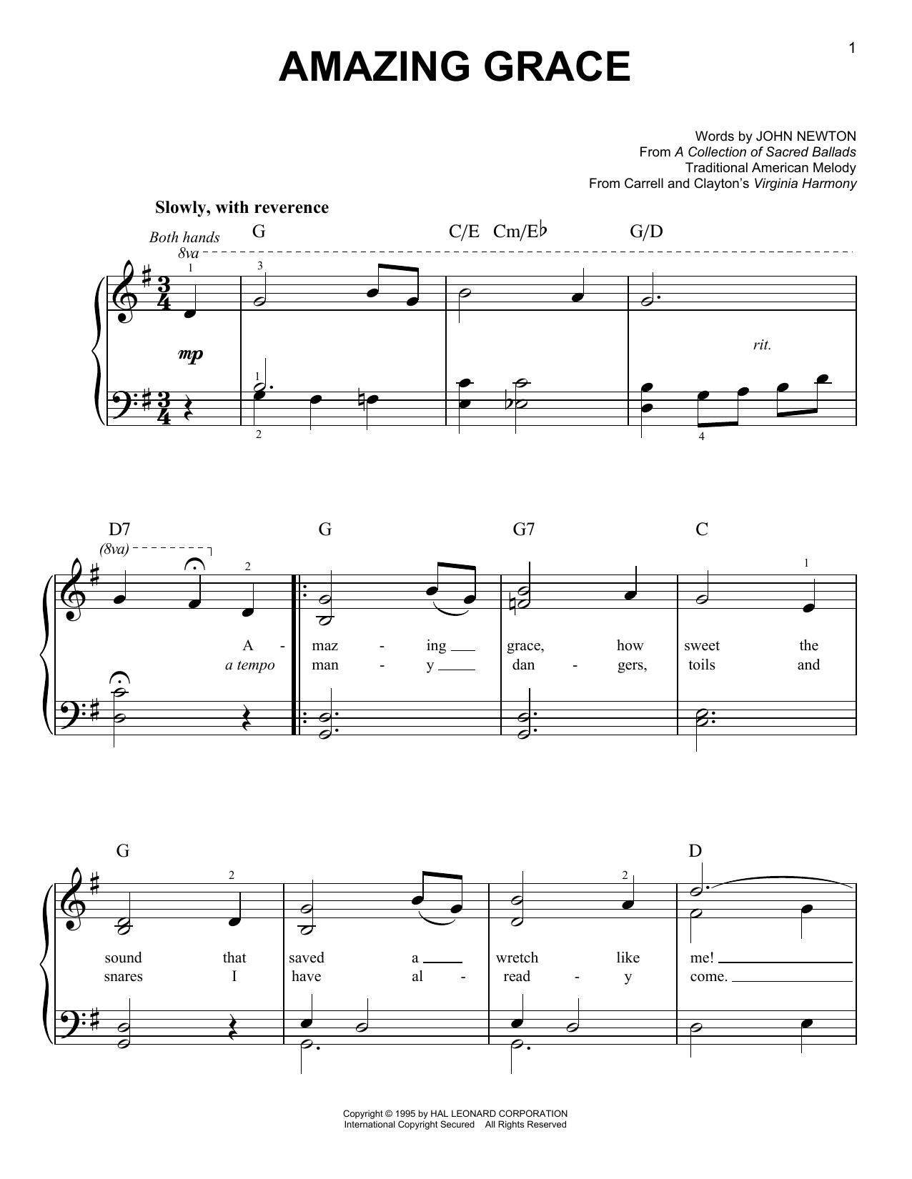 Traditional American Melody Amazing Grace sheet music notes and chords arranged for Baritone Ukulele