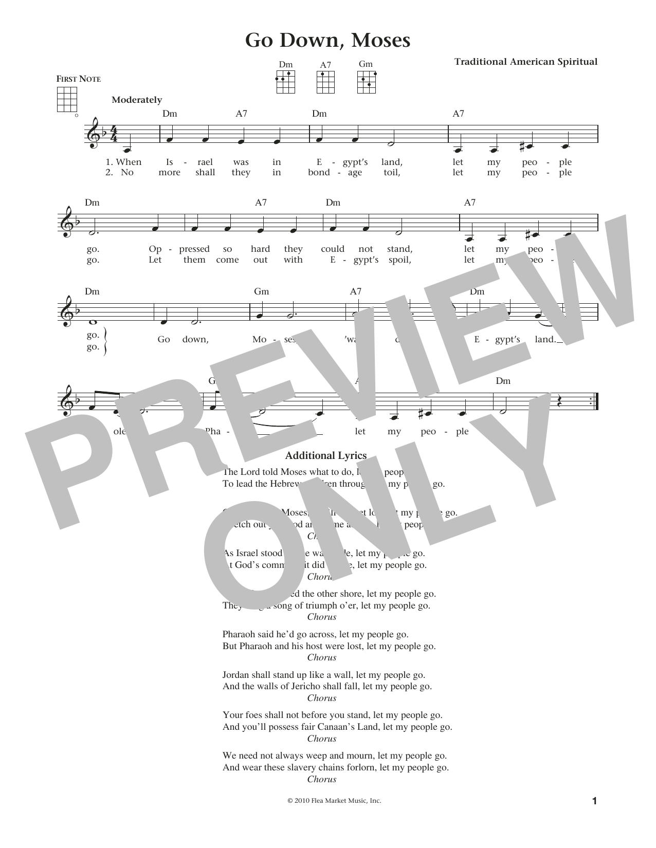 Traditional American Spiritual Go Down, Moses (from The Daily Ukulele) (arr. Liz and Jim Beloff) sheet music notes and chords arranged for Ukulele