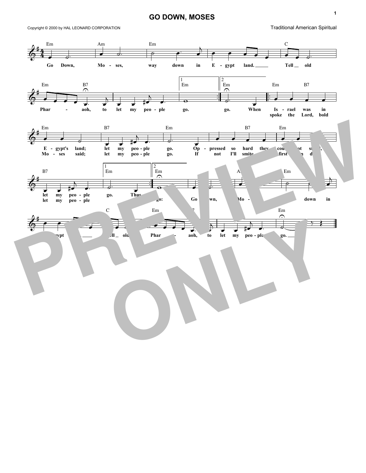 Traditional American Spiritual Go Down, Moses sheet music notes and chords arranged for Ukulele