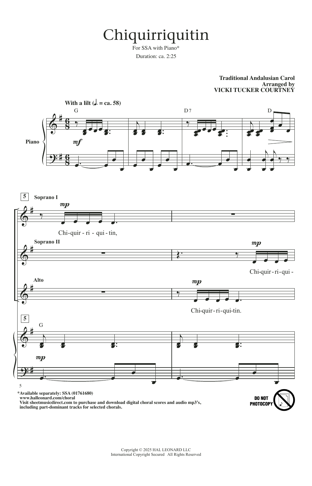 Traditional Andalucian Chiquirriquitin (arr. Vicki Tucker Courtney) sheet music notes and chords arranged for SSA Choir