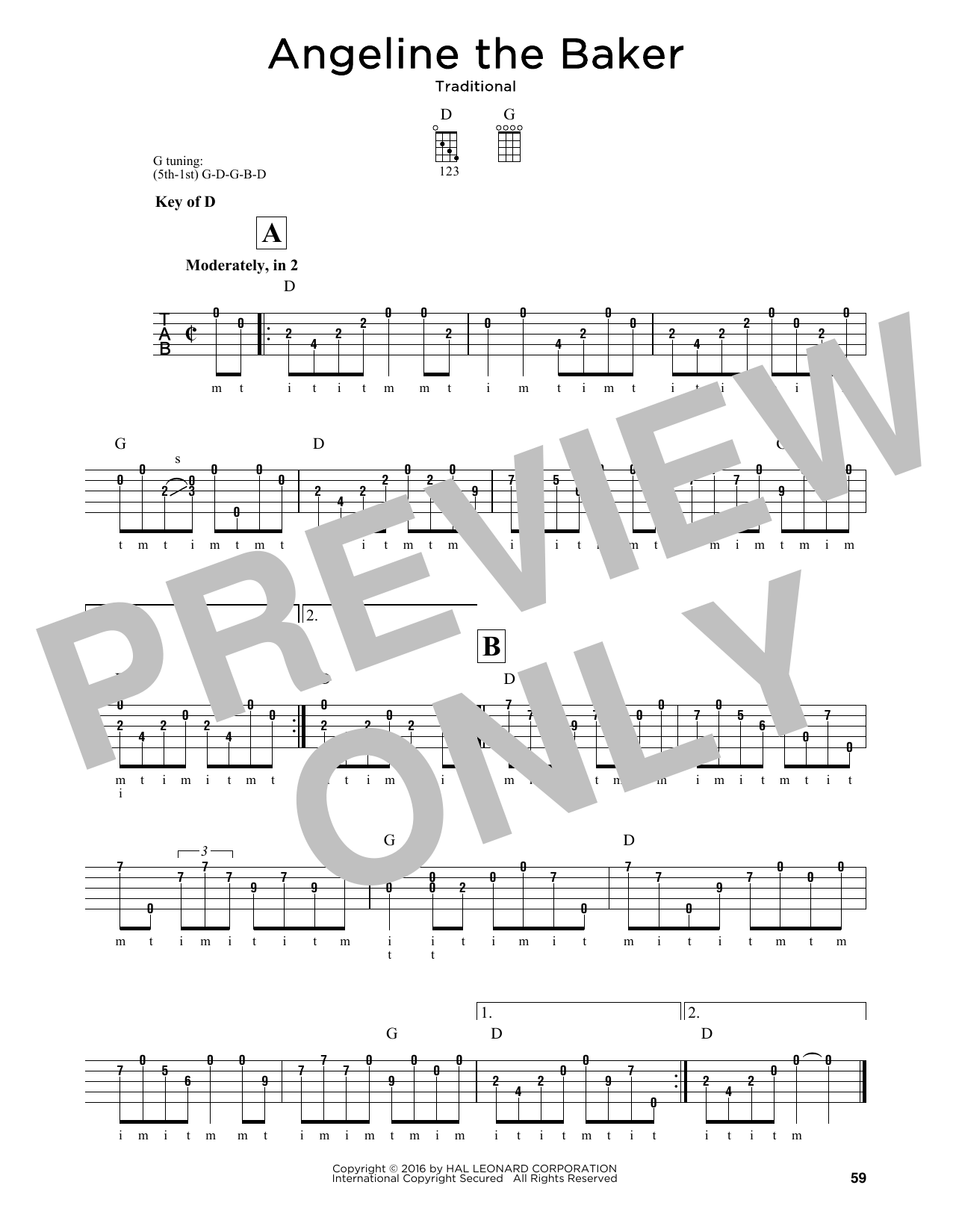 Traditional Angeline The Baker sheet music notes and chords arranged for Banjo Tab