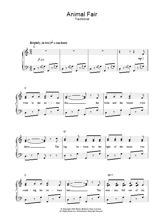 Traditional Animal Fair sheet music notes and chords arranged for Piano, Vocal & Guitar Chords