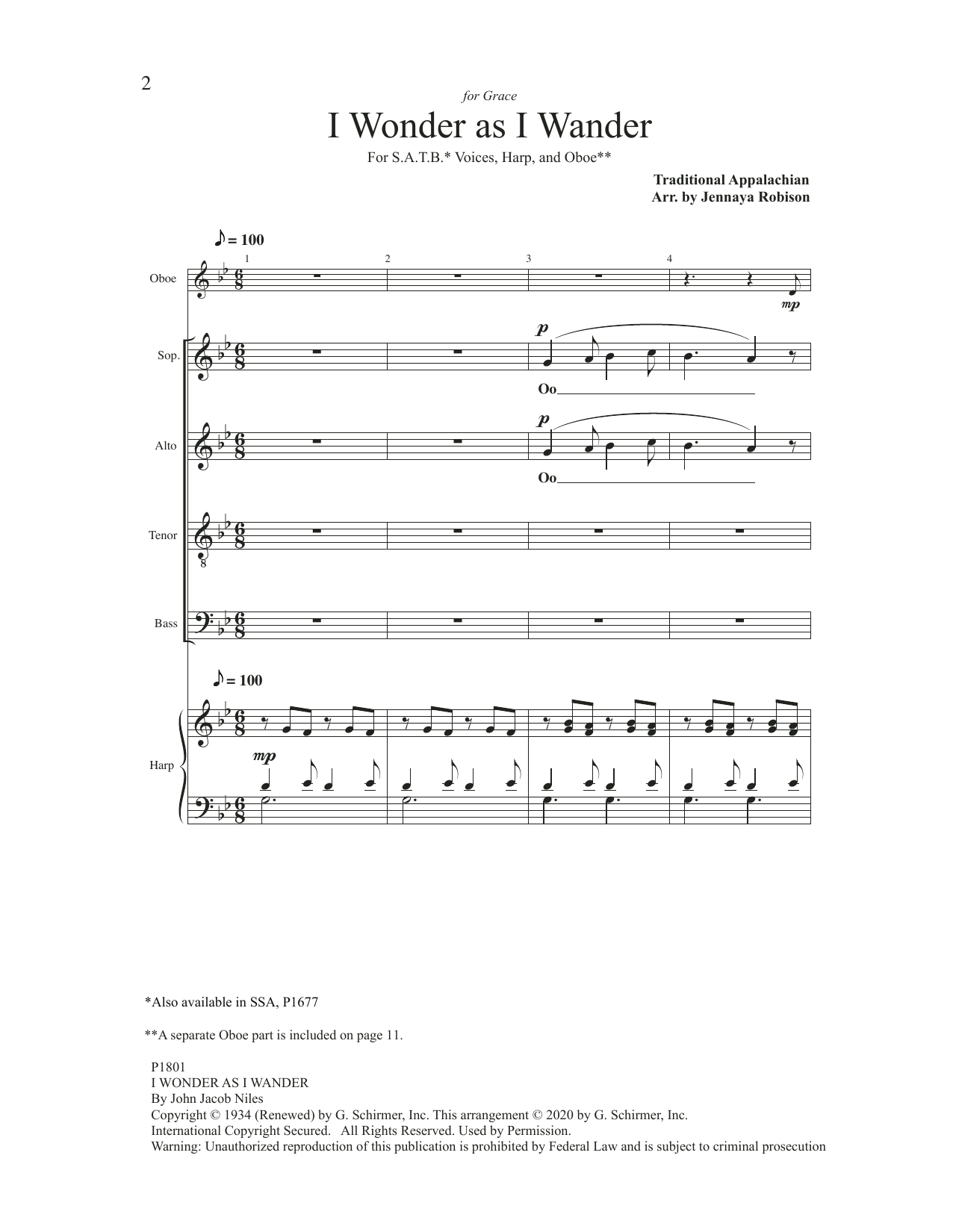 Traditional Appalachian I Wonder As I Wander (arr. Jenny Robison) sheet music notes and chords arranged for SATB Choir