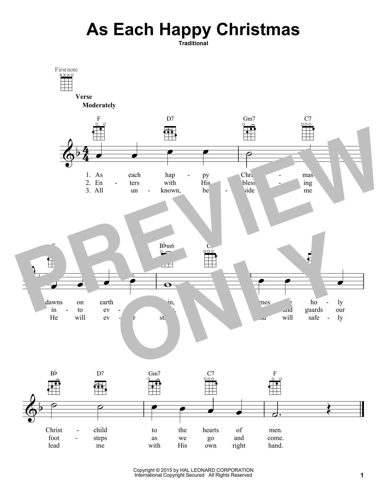 Traditional As Each Happy Christmas sheet music notes and chords arranged for Ukulele