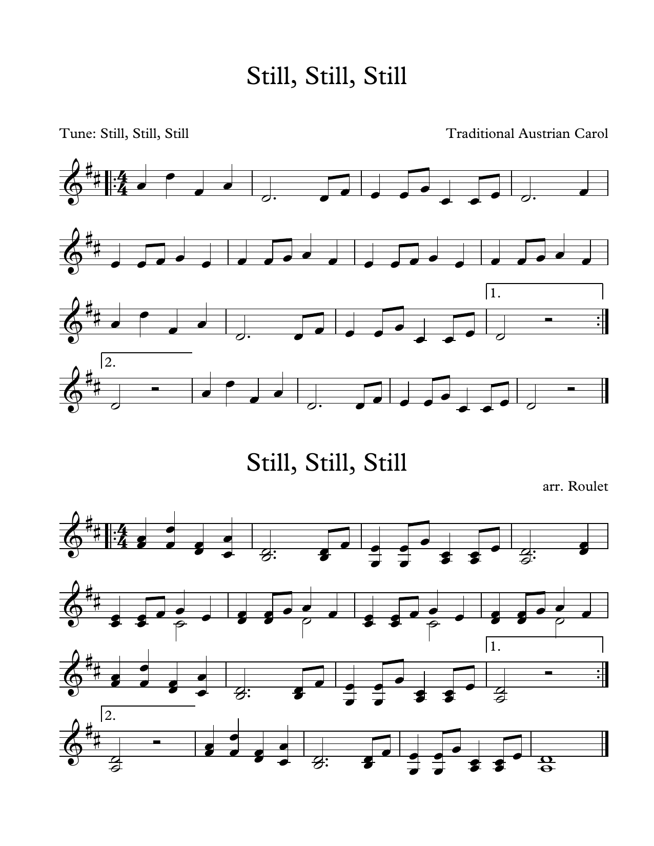 Traditional Austrian Carol Still, Still, Still (arr. Patrick Roulet) sheet music notes and chords arranged for Marimba Solo