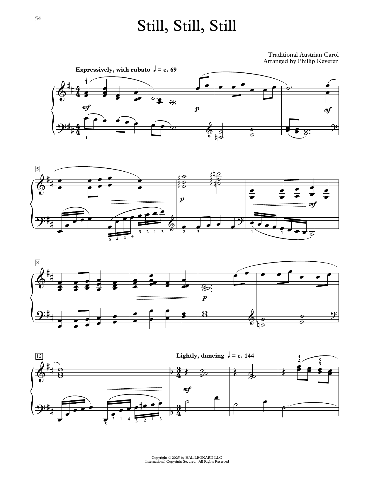 Traditional Austrian Carol Still, Still, Still (arr. Phillip Keveren) sheet music notes and chords arranged for Educational Piano