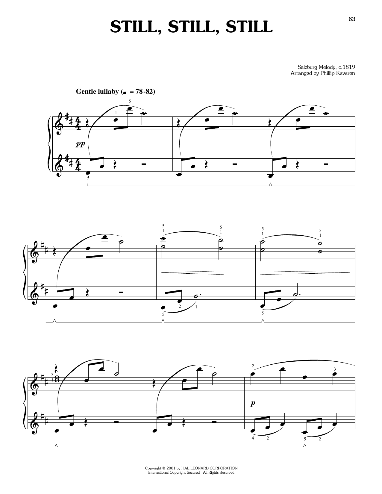 Traditional Austrian Text Still, Still, Still (arr. Phillip Keveren) sheet music notes and chords arranged for Easy Piano