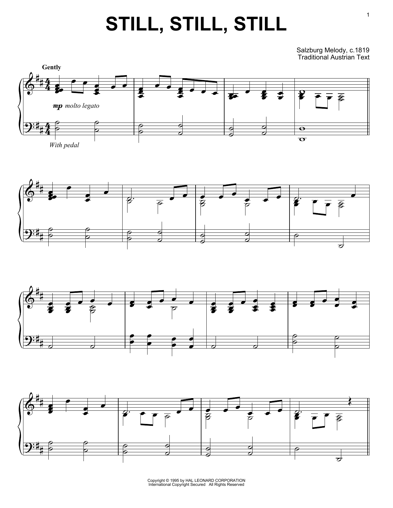 Traditional Austrian Text Still, Still, Still sheet music notes and chords arranged for Violin Solo