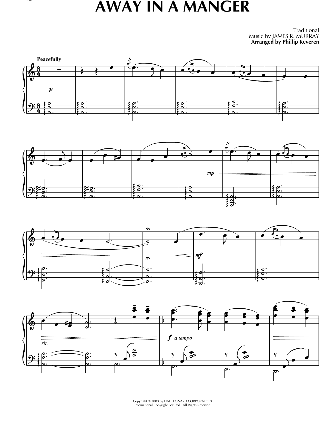 Traditional Away In A Manger [Celtic version] (arr. Phillip Keveren) sheet music notes and chords arranged for Piano Solo