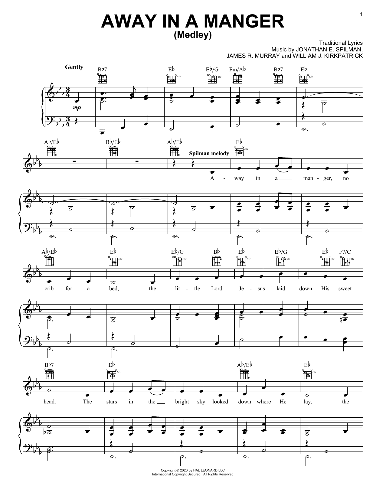 Traditional Away In A Manger (Medley) sheet music notes and chords arranged for Piano, Vocal & Guitar Chords (Right-Hand Melody)