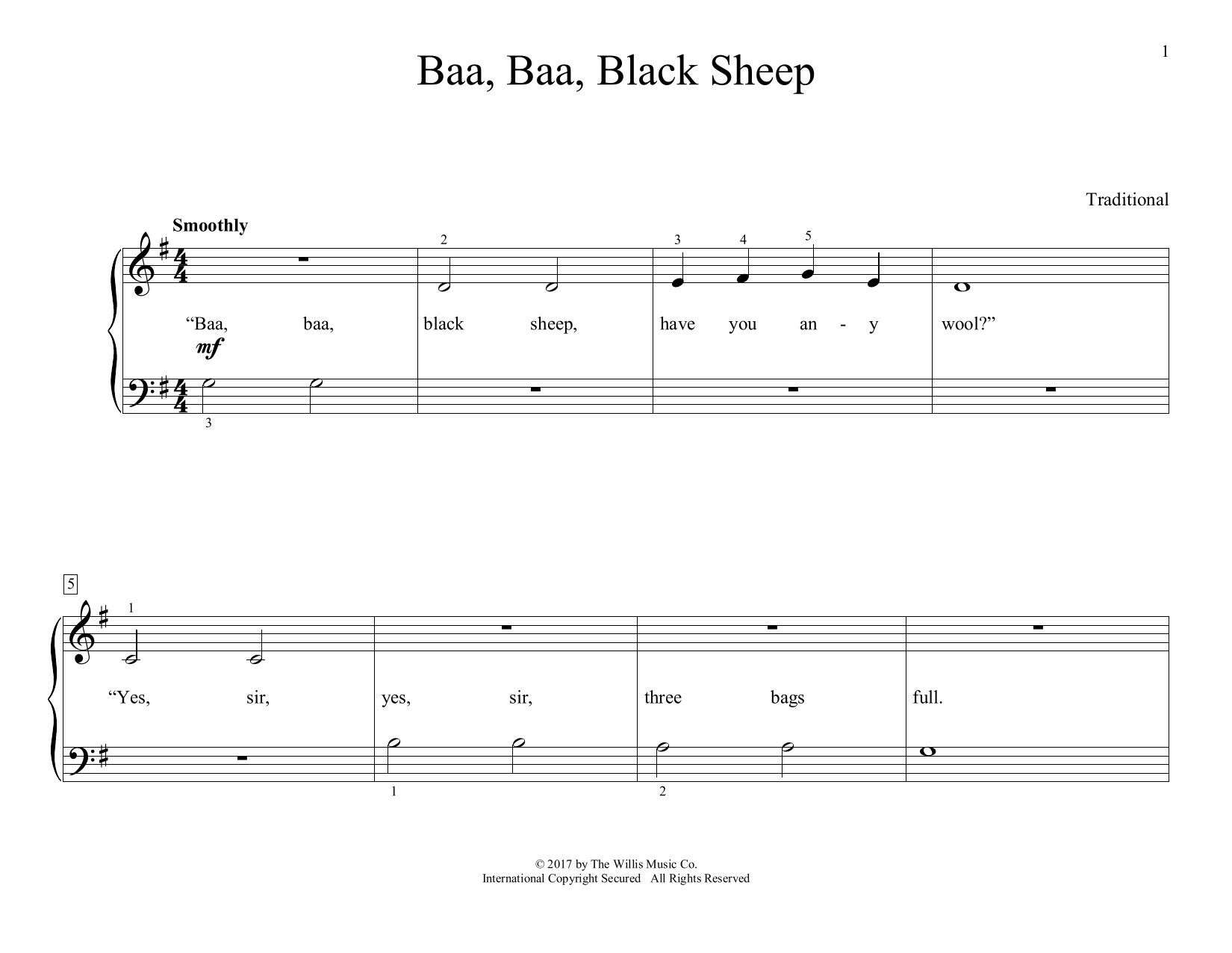 Traditional Baa, Baa, Black Sheep (arr. Christopher Hussey) sheet music notes and chords arranged for Educational Piano