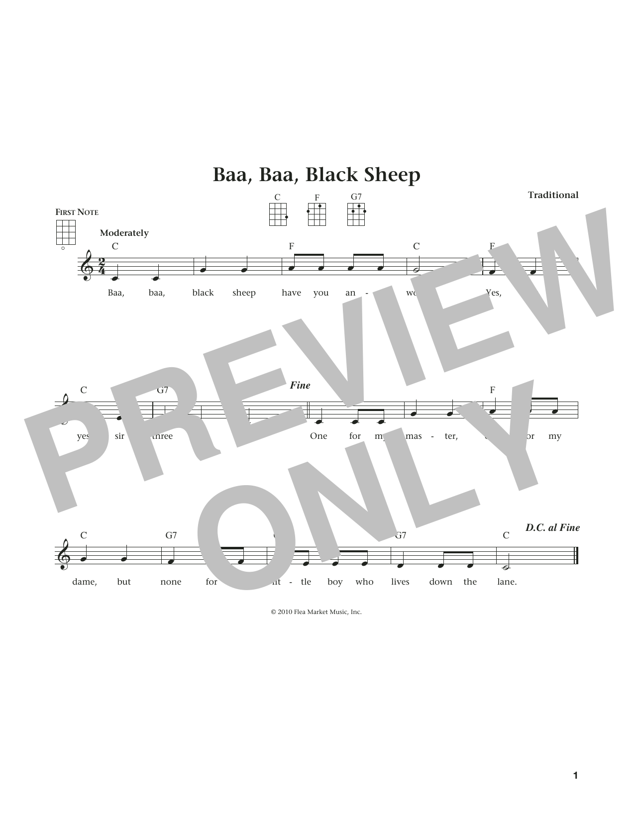 Traditional Baa Baa Black Sheep (from The Daily Ukulele) (arr. Liz and Jim Beloff) sheet music notes and chords arranged for Ukulele