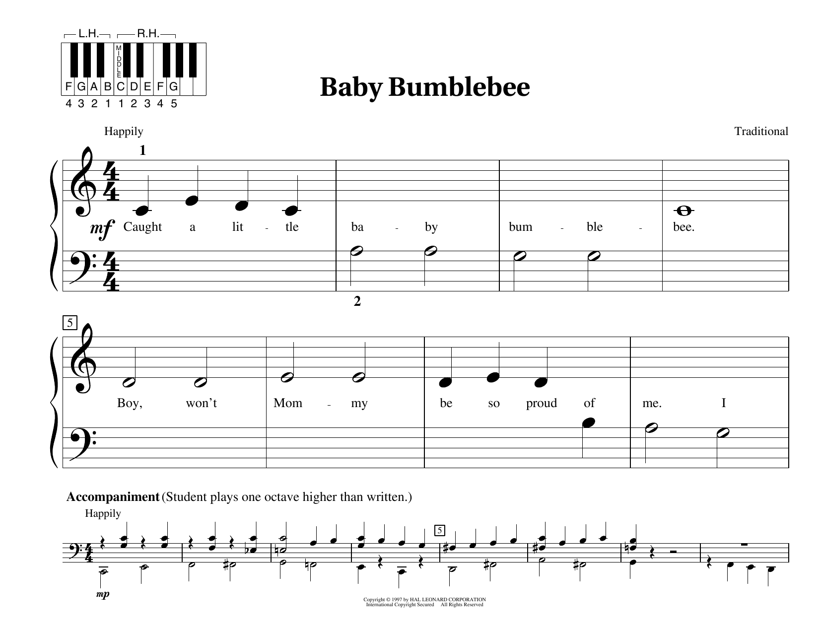 Traditional Baby Bumblebee sheet music notes and chords arranged for Educational Piano