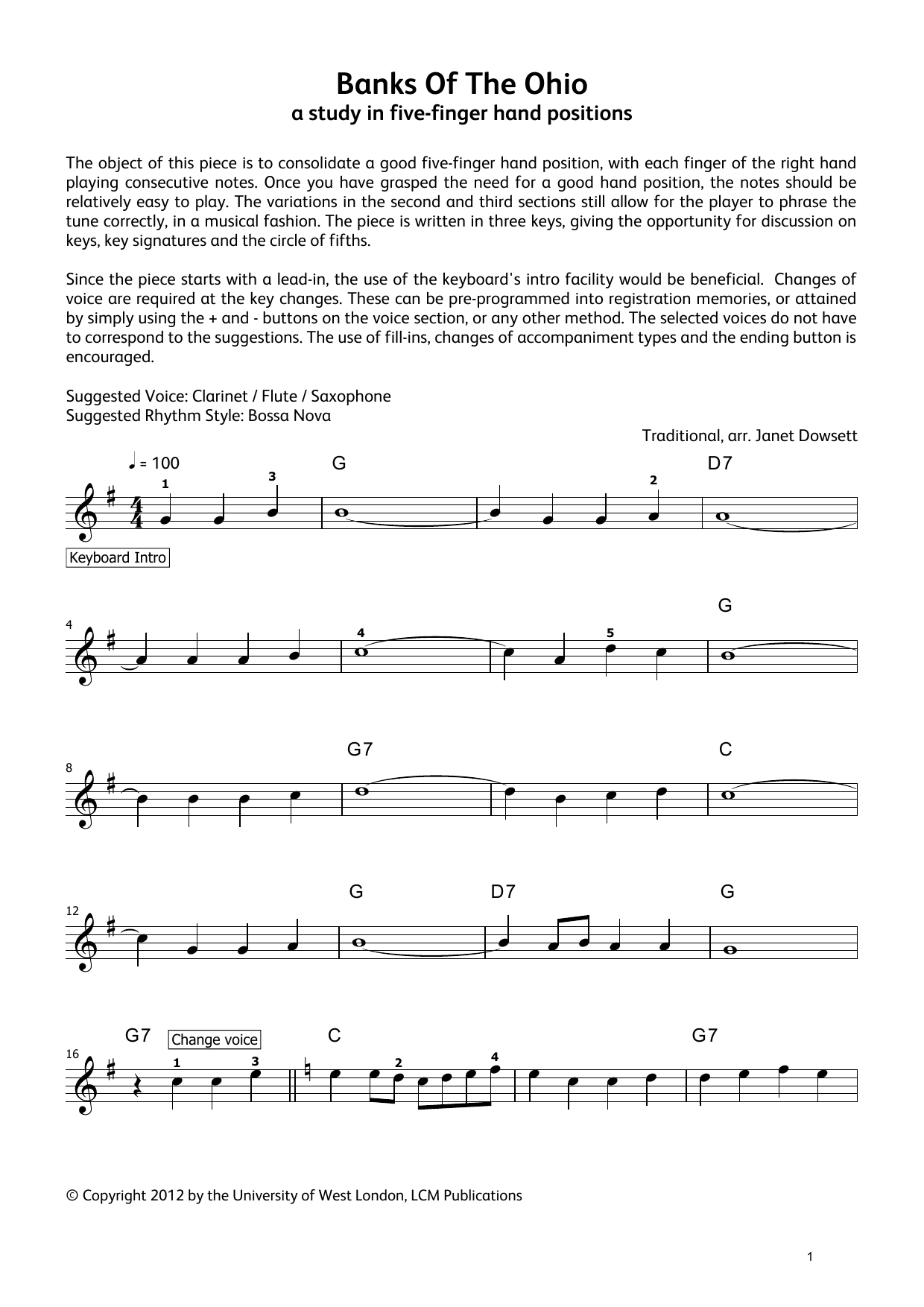 Traditional Banks of the Ohio (from LCME Electronic Keyboard Grade 1 List A) sheet music notes and chords arranged for Piano Solo