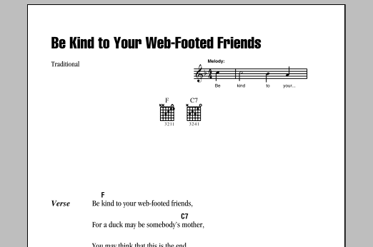 Traditional Be Kind To Your Web-Footed Friends sheet music notes and chords arranged for Easy Piano