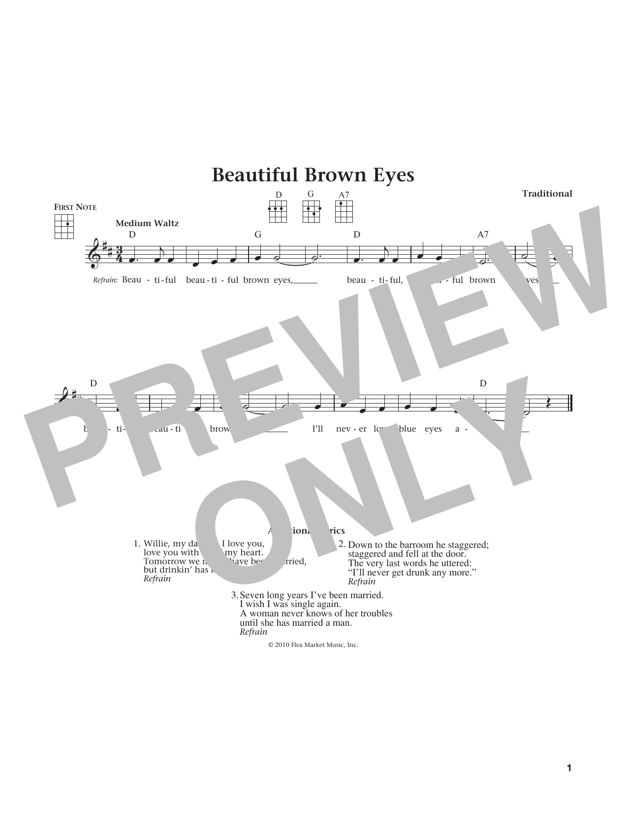 Traditional Beautiful Brown Eyes (from The Daily Ukulele) (arr. Liz and Jim Beloff) sheet music notes and chords arranged for Ukulele