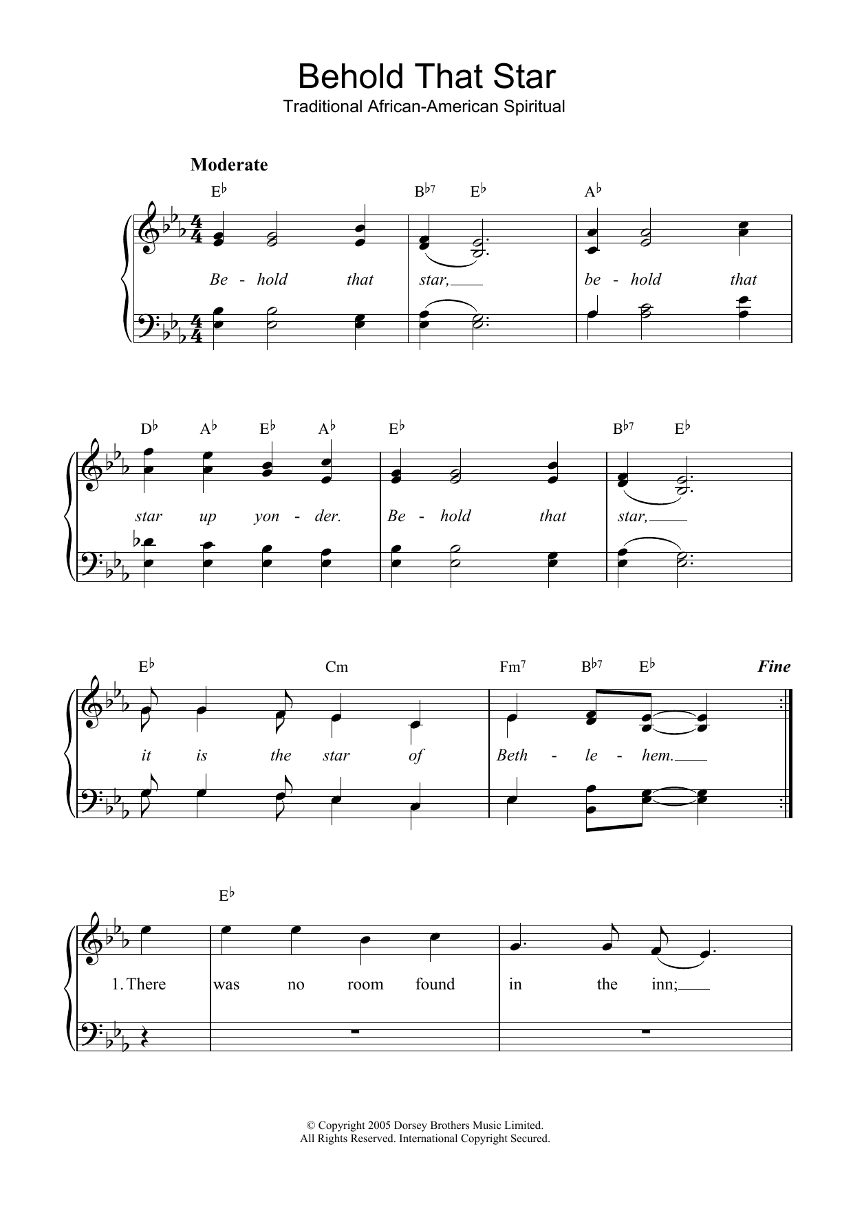 Traditional Behold That Star sheet music notes and chords arranged for Piano & Vocal