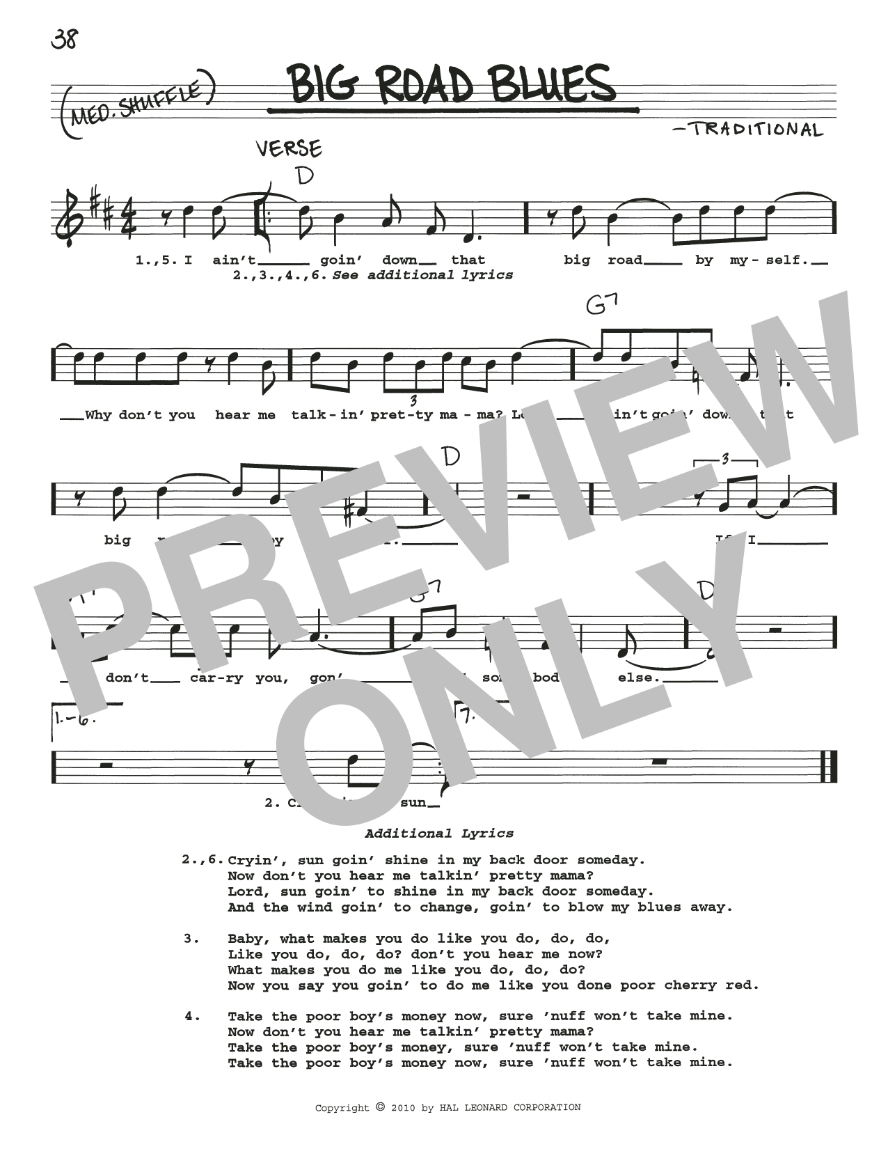 Traditional Big Road Blues sheet music notes and chords arranged for Real Book – Melody, Lyrics & Chords