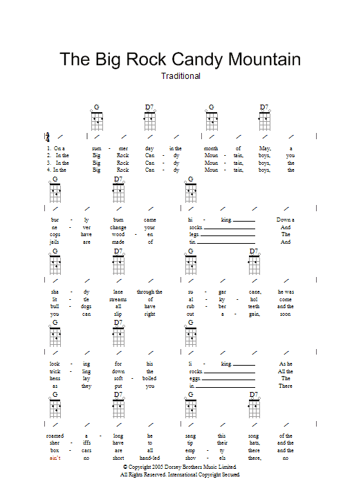 Traditional Big Rock Candy Mountain sheet music notes and chords arranged for Ukulele