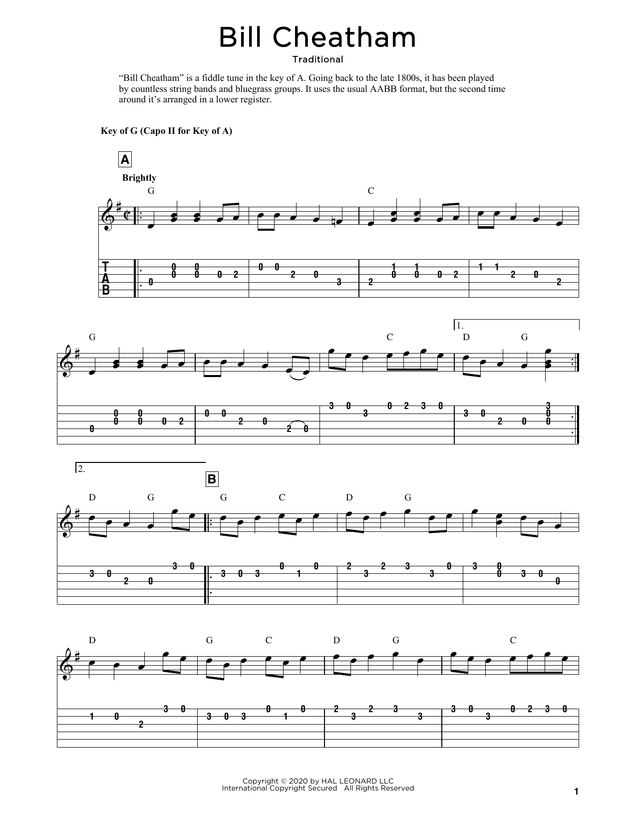 Traditional Bill Cheatham (arr. Fred Sokolow) sheet music notes and chords arranged for Banjo Tab