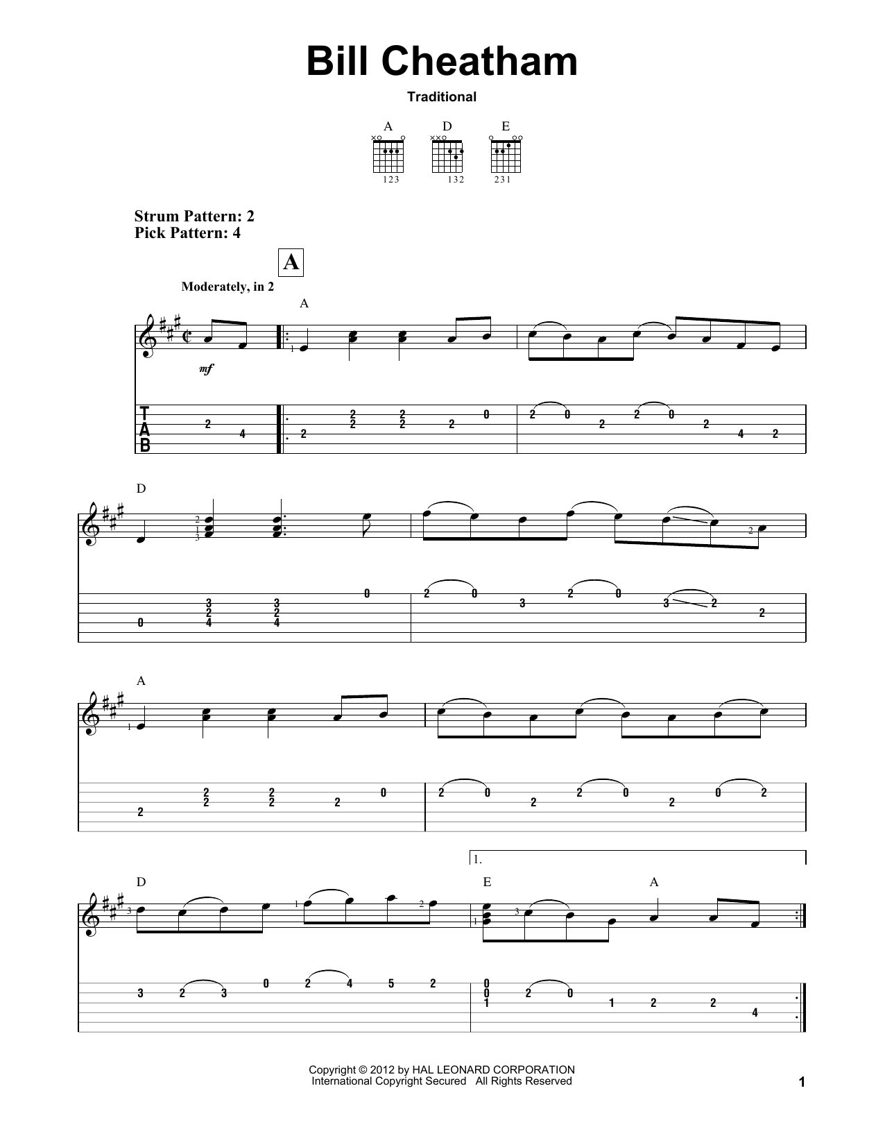Traditional Bill Cheatham sheet music notes and chords arranged for Banjo Tab