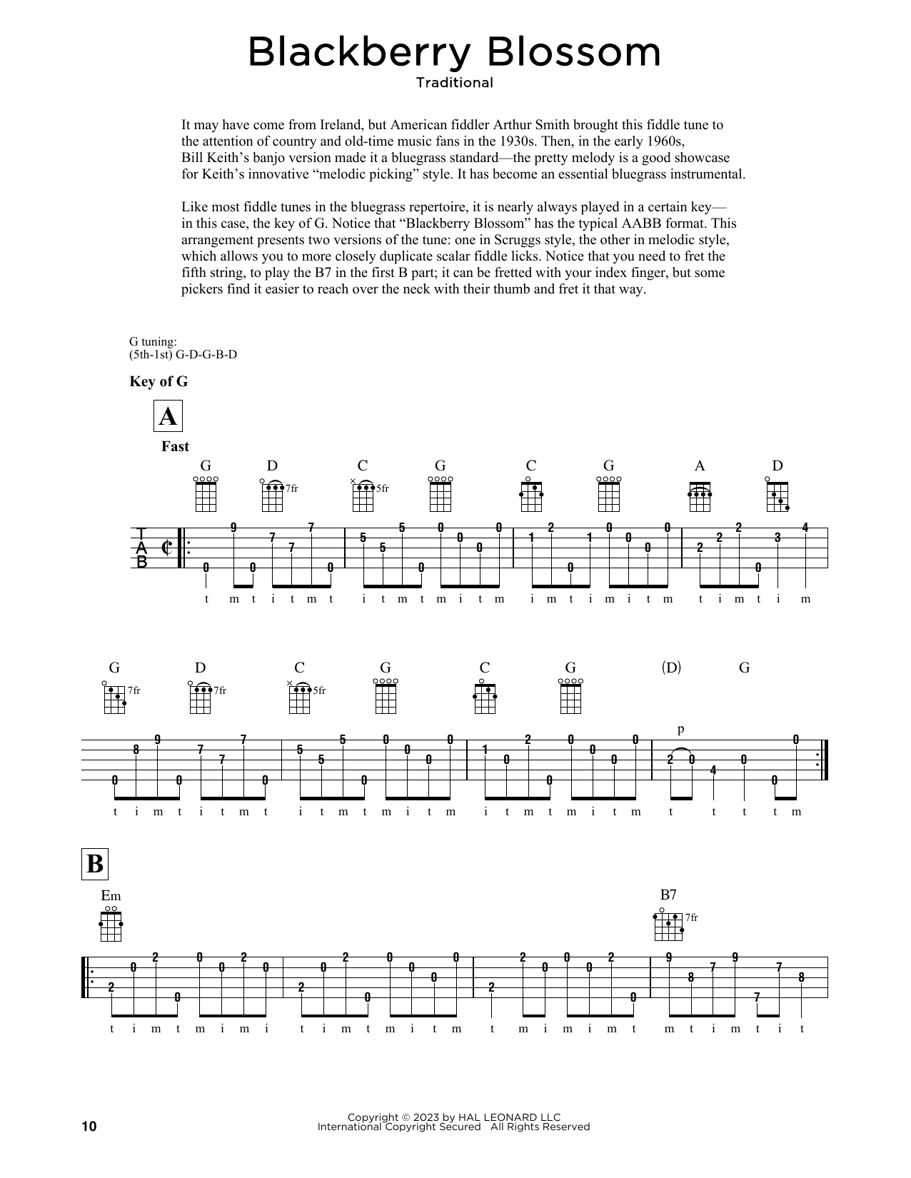 Traditional Blackberry Blossom (arr. Fred Sokolow) sheet music notes and chords arranged for Banjo Tab