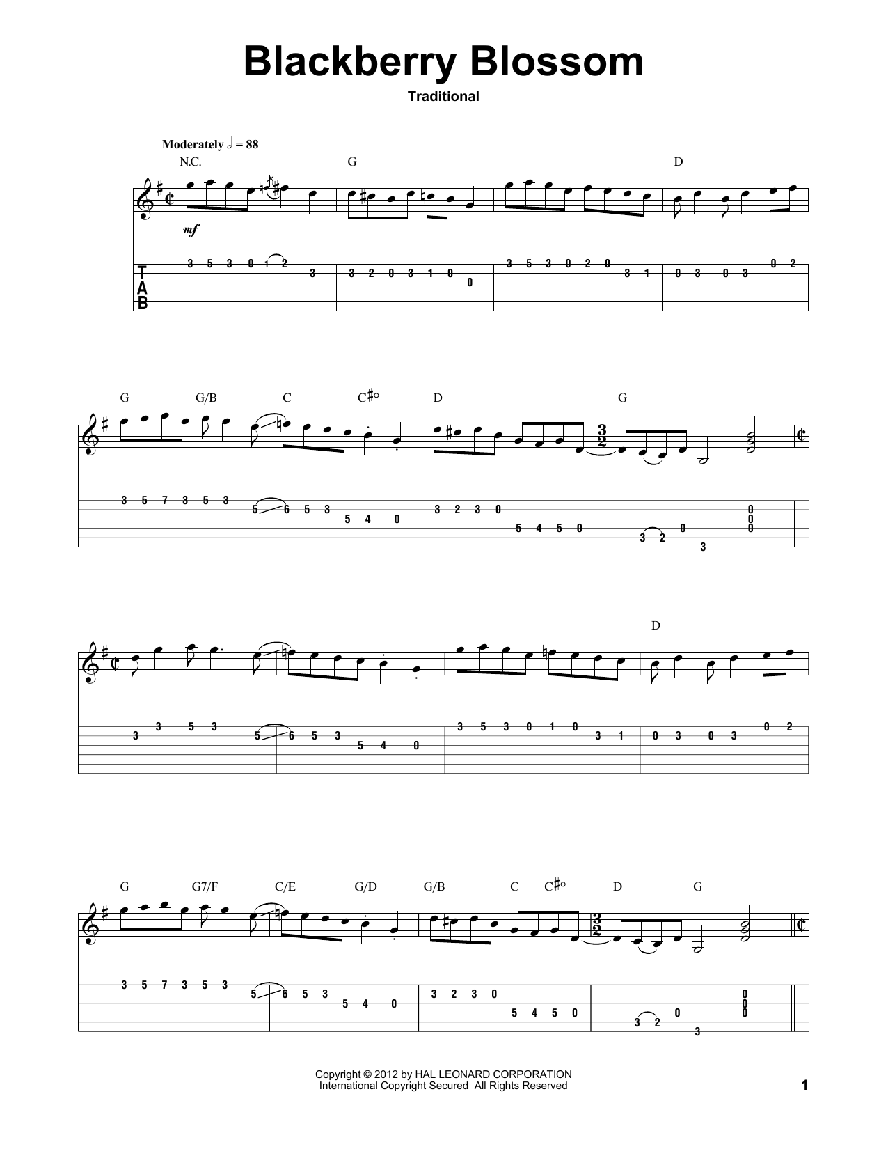 Traditional Blackberry Blossom sheet music notes and chords arranged for Guitar Tab (Single Guitar)