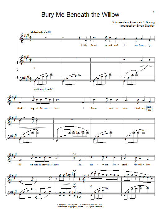 Traditional Bury Me Beneath The Willow sheet music notes and chords arranged for Piano, Vocal & Guitar Chords (Right-Hand Melody)