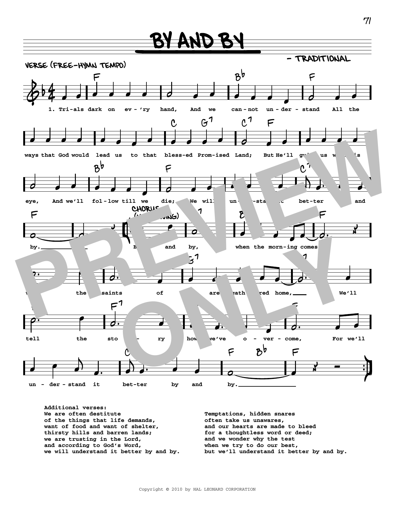 Traditional By And By (arr. Robert Rawlins) sheet music notes and chords arranged for Real Book – Melody, Lyrics & Chords