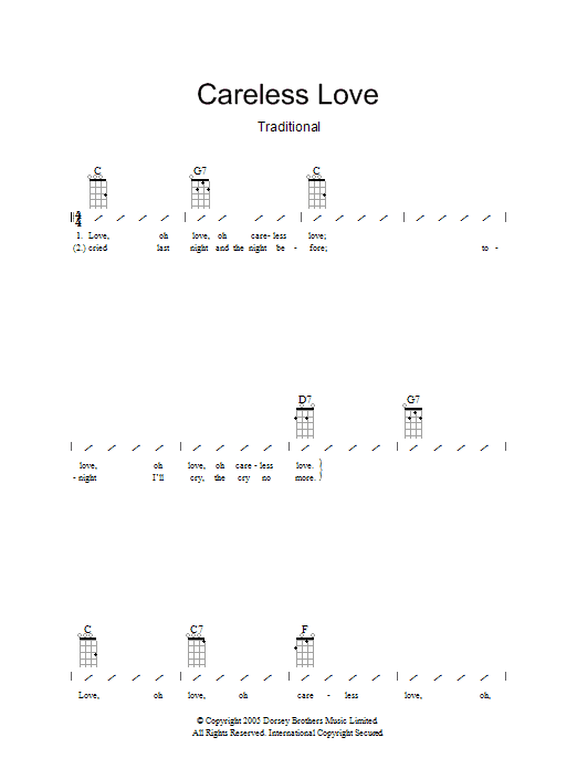 Traditional Careless Love sheet music notes and chords arranged for Ukulele Chords/Lyrics