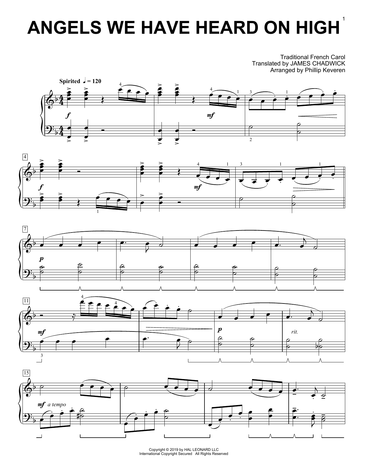 Traditional Carol Angels We Have Heard On High [Classical version] (arr. Phillip Keveren) sheet music notes and chords arranged for Piano Solo