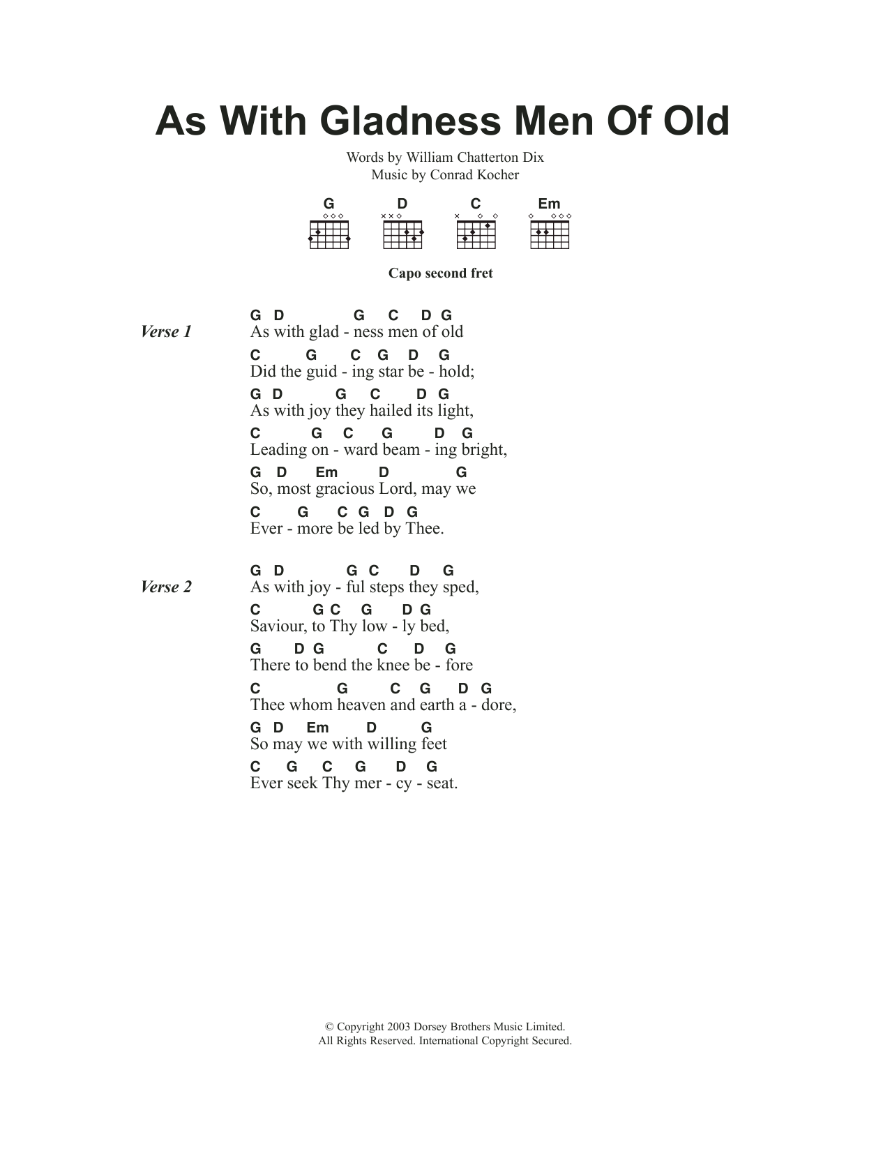 Christmas Carol As With Gladness Men Of Old sheet music notes and chords arranged for Guitar Chords/Lyrics