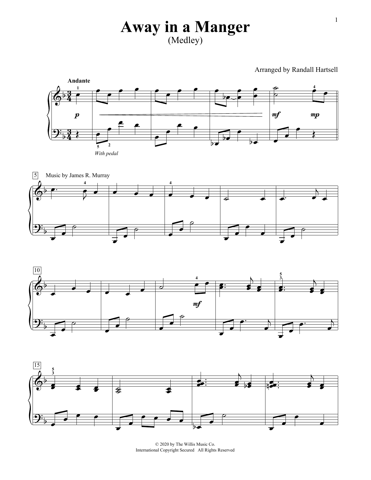 Traditional Carol Away In A Manger (Medley) (arr. Randall Hartsell) sheet music notes and chords arranged for Educational Piano
