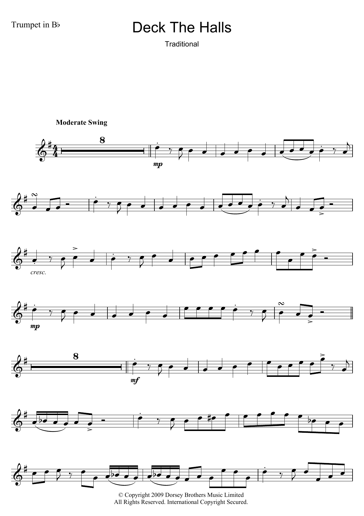 Traditional Carol Deck The Halls sheet music notes and chords arranged for Trumpet Solo