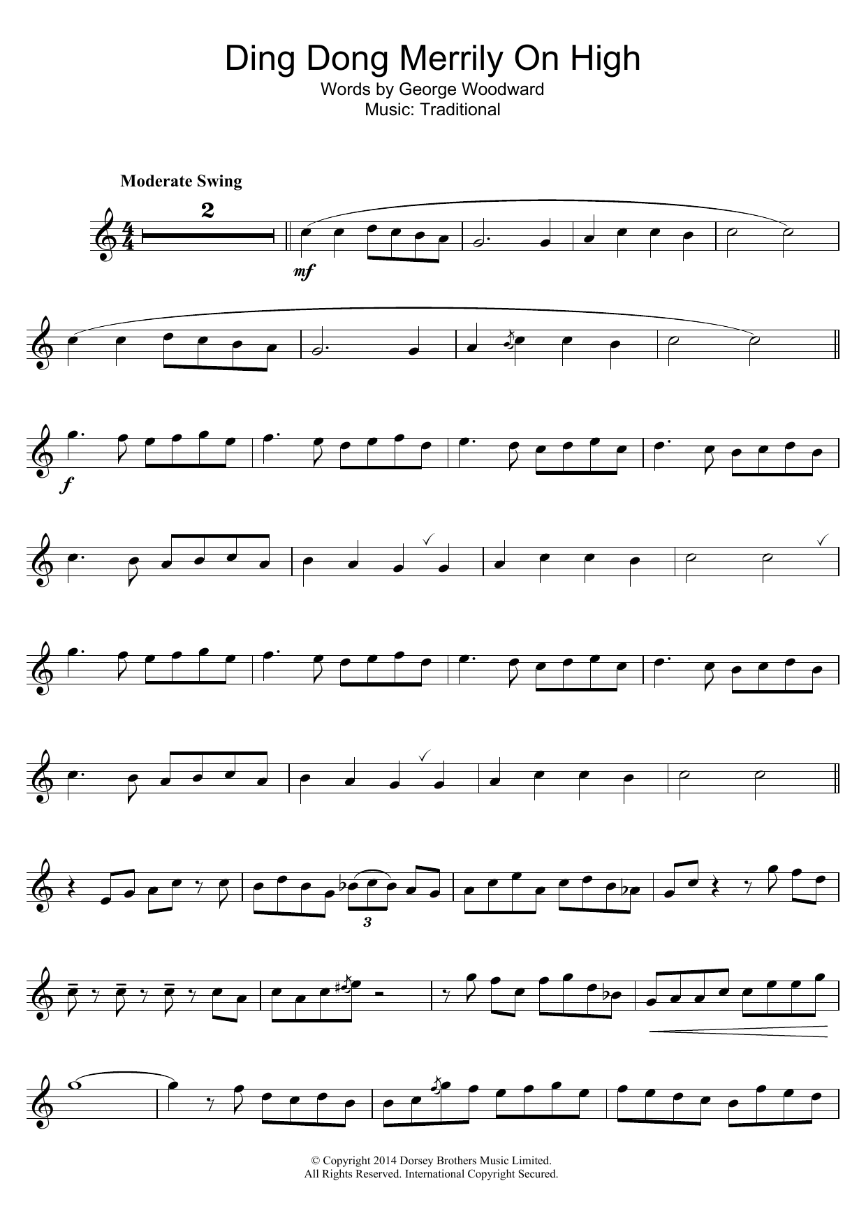 Traditional Carol Ding Dong! Merrily On High sheet music notes and chords arranged for Trumpet Solo
