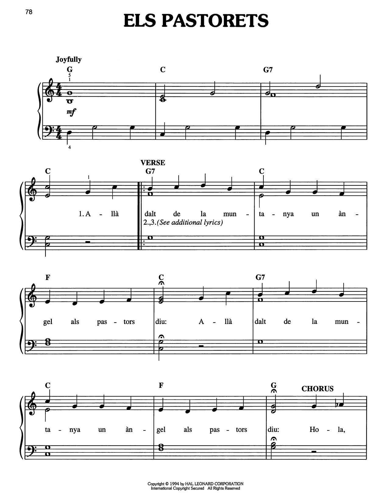 Traditional Carol Els Pastorets sheet music notes and chords arranged for Easy Piano