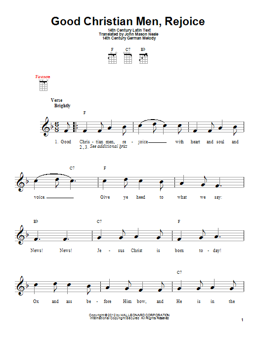 Traditional Carol Good Christian Men Rejoice sheet music notes and chords arranged for Piano & Vocal