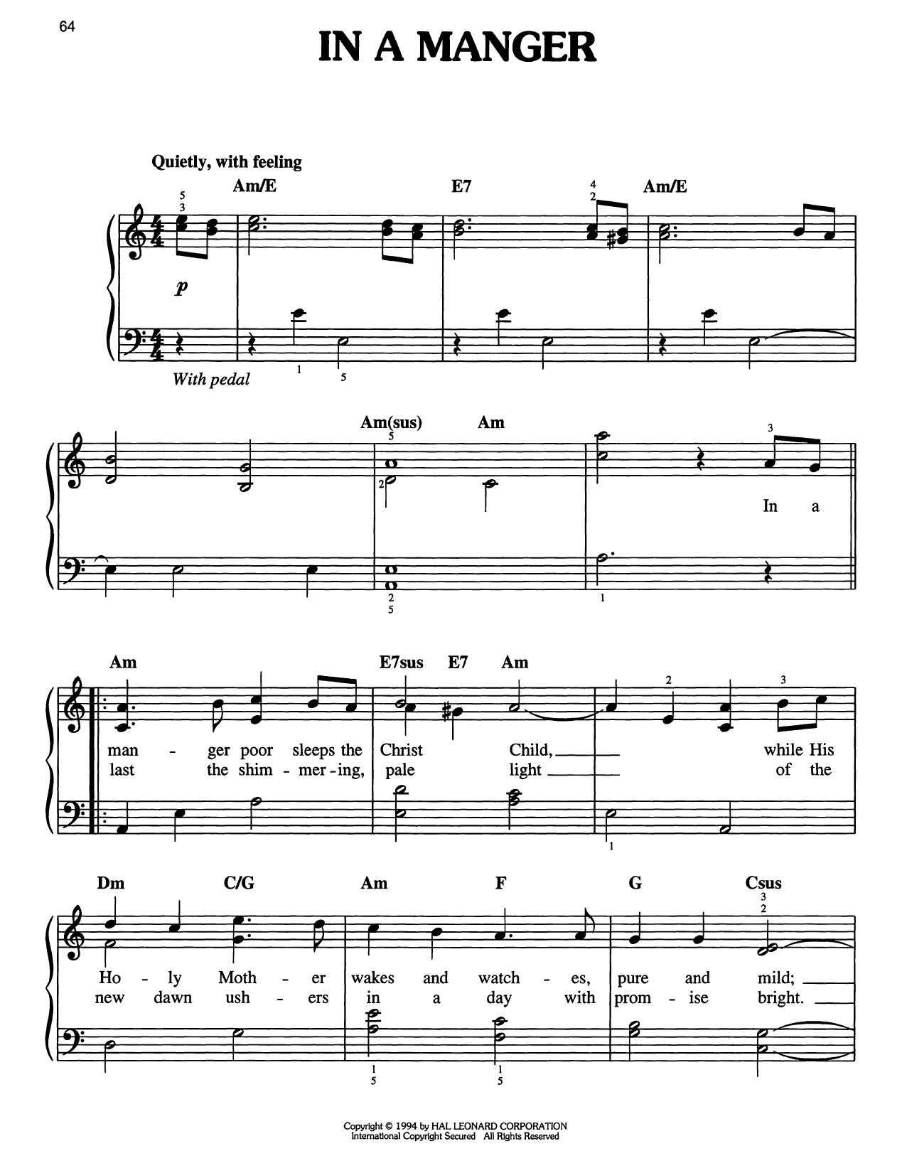 Traditional Carol In A Manger sheet music notes and chords arranged for Easy Piano
