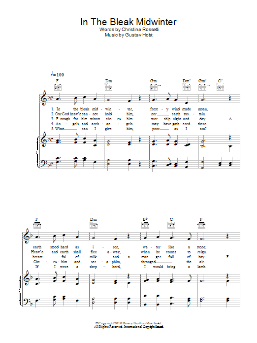 Traditional Carol In The Bleak Midwinter sheet music notes and chords arranged for Piano, Vocal & Guitar Chords
