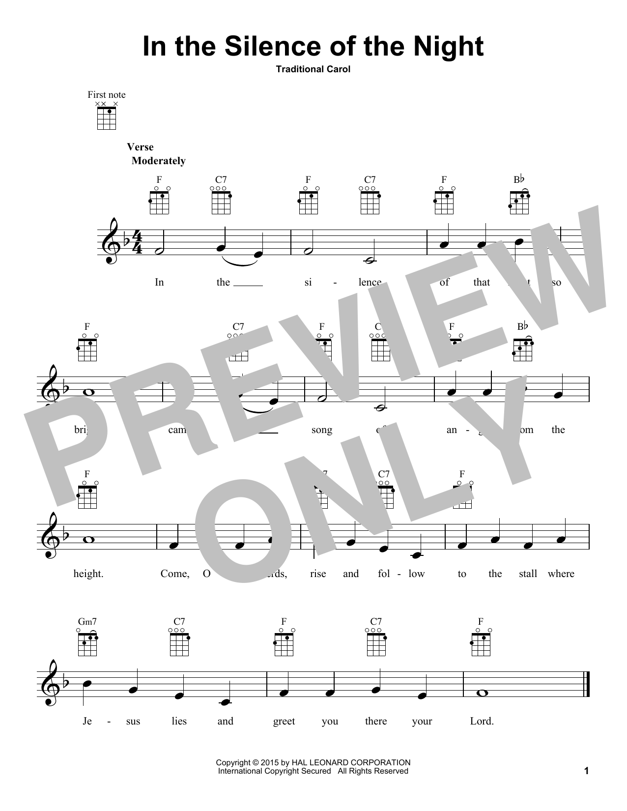 Traditional Carol In The Silence Of The Night sheet music notes and chords arranged for Ukulele
