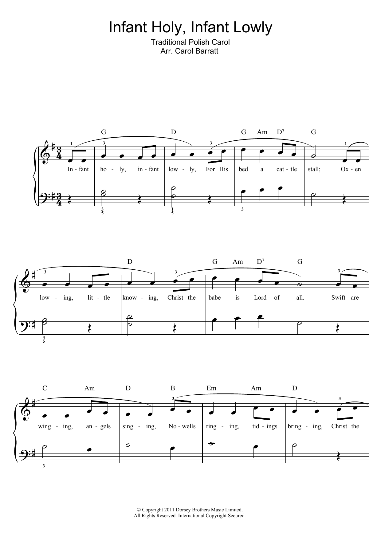 Traditional Carol Infant Holy, Infant Lowly sheet music notes and chords arranged for Piano & Vocal