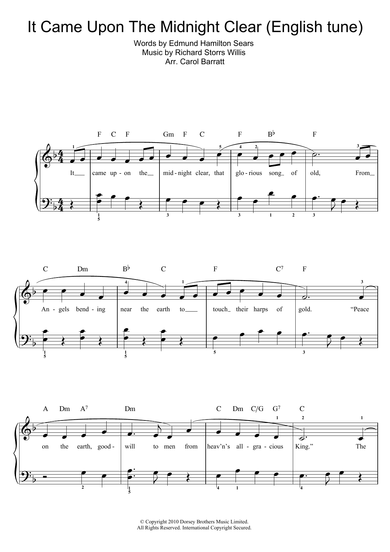 Traditional Carol It Came Upon The Midnight Clear sheet music notes and chords arranged for Piano & Vocal