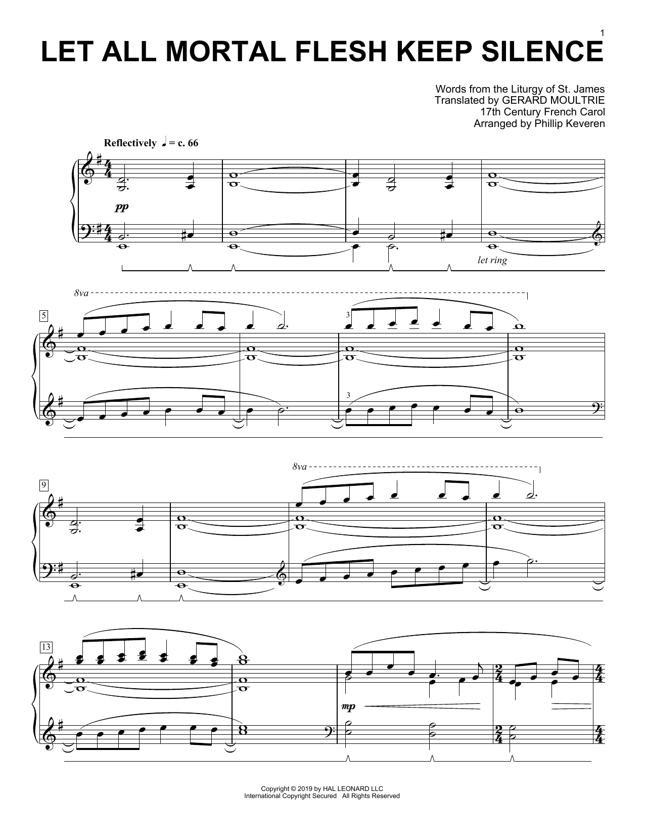 Traditional Carol Let All Mortal Flesh Keep Silence [Classical version] (arr. Phillip Keveren) sheet music notes and chords arranged for Piano Solo