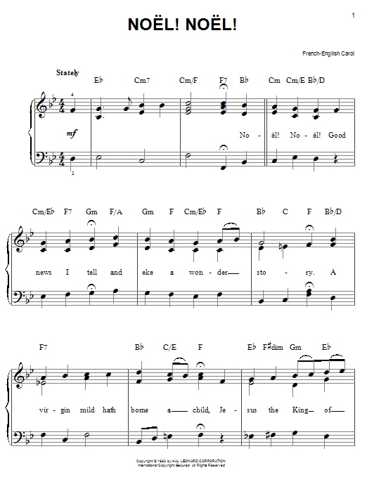 Traditional Carol Noel! Noel! sheet music notes and chords arranged for Easy Piano