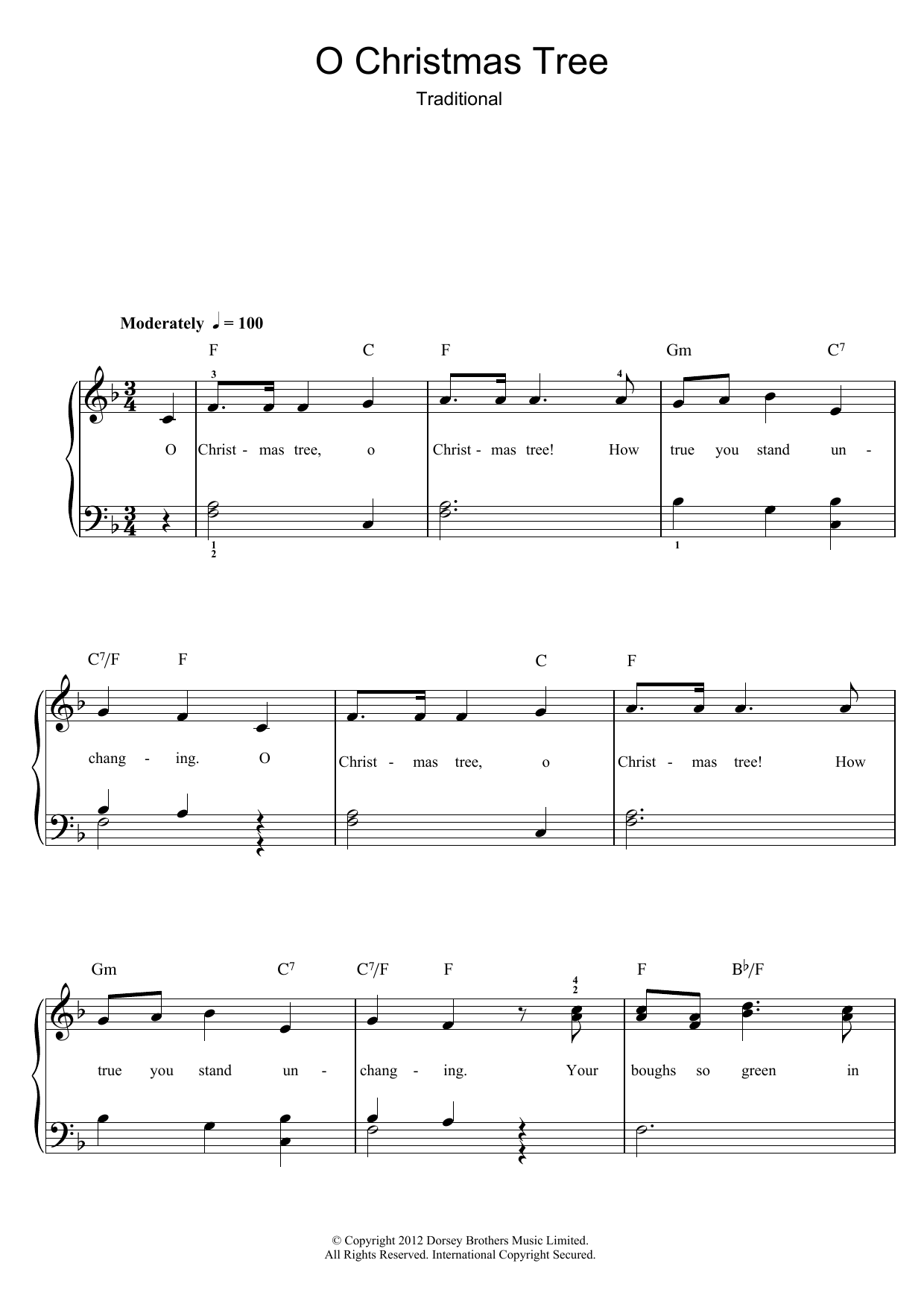 Traditional Carol O Christmas Tree sheet music notes and chords arranged for Piano Chords/Lyrics