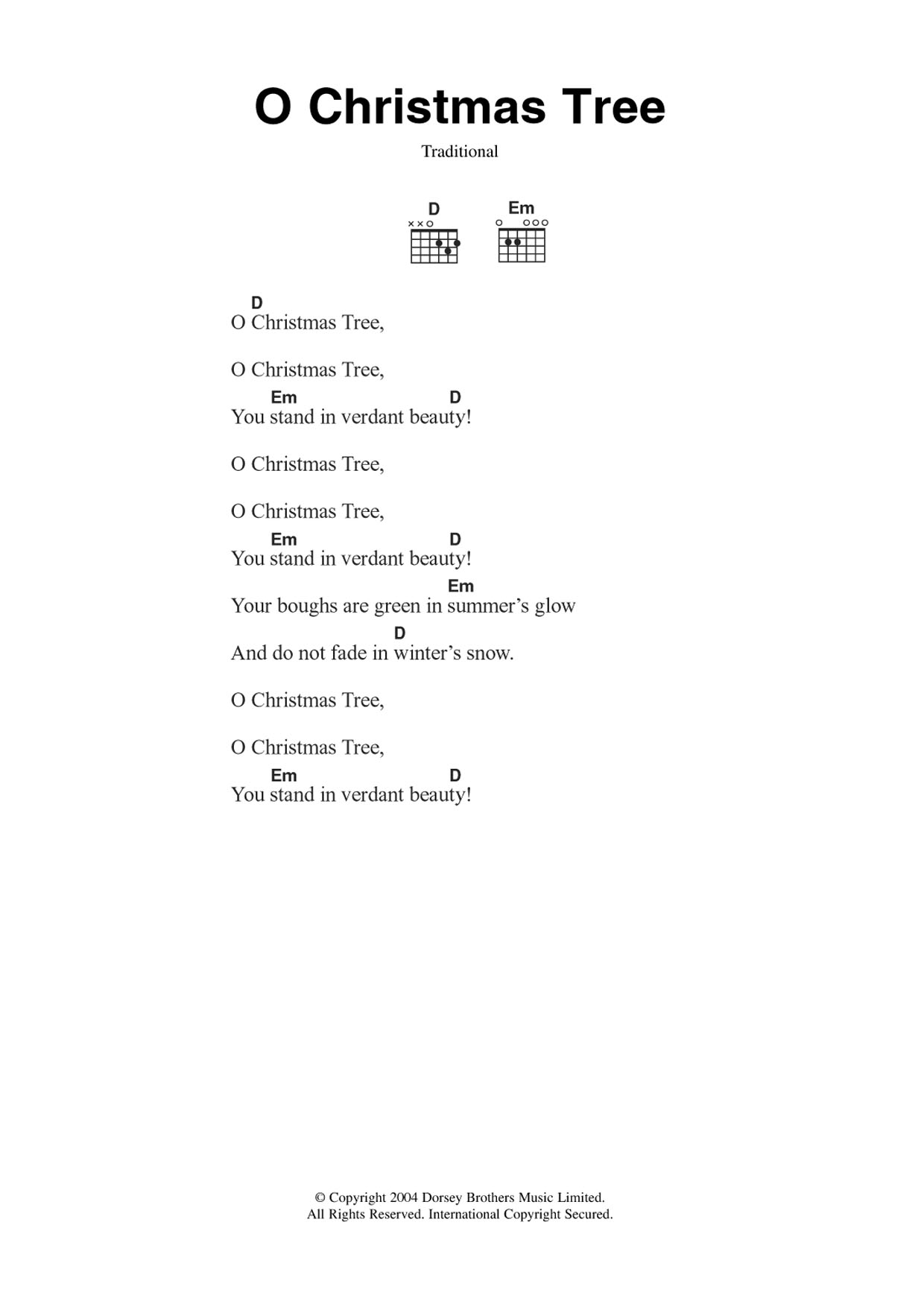 Christmas Carol O Christmas Tree (O Tannenbaum) sheet music notes and chords arranged for Guitar Chords/Lyrics
