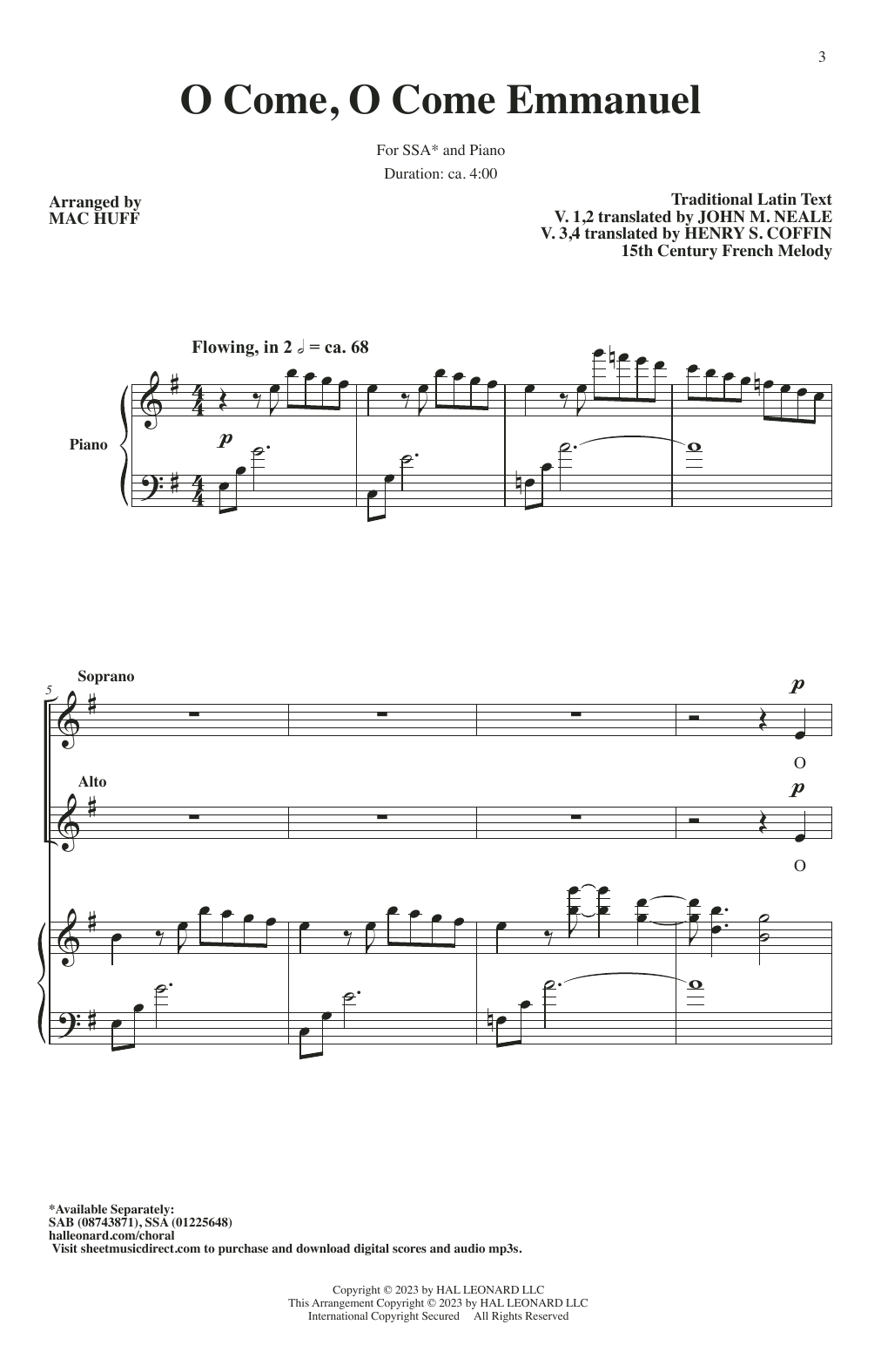 Traditional Carol O Come, O Come, Emmanuel (arr. Mac Huff) sheet music notes and chords arranged for SSA Choir